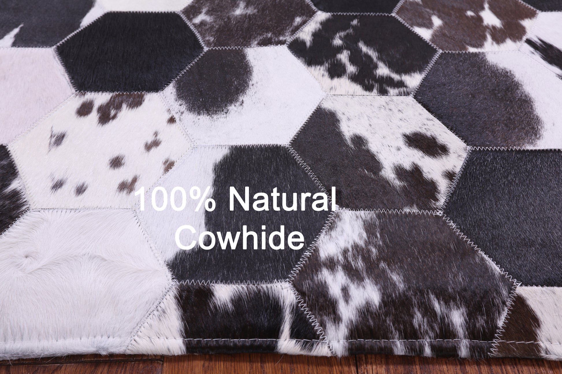 Black & White With Pink Hue Natural Cowhide Hand Stitched Patchwork Rug - 5' 0" X 6' 8" - Golden Nile