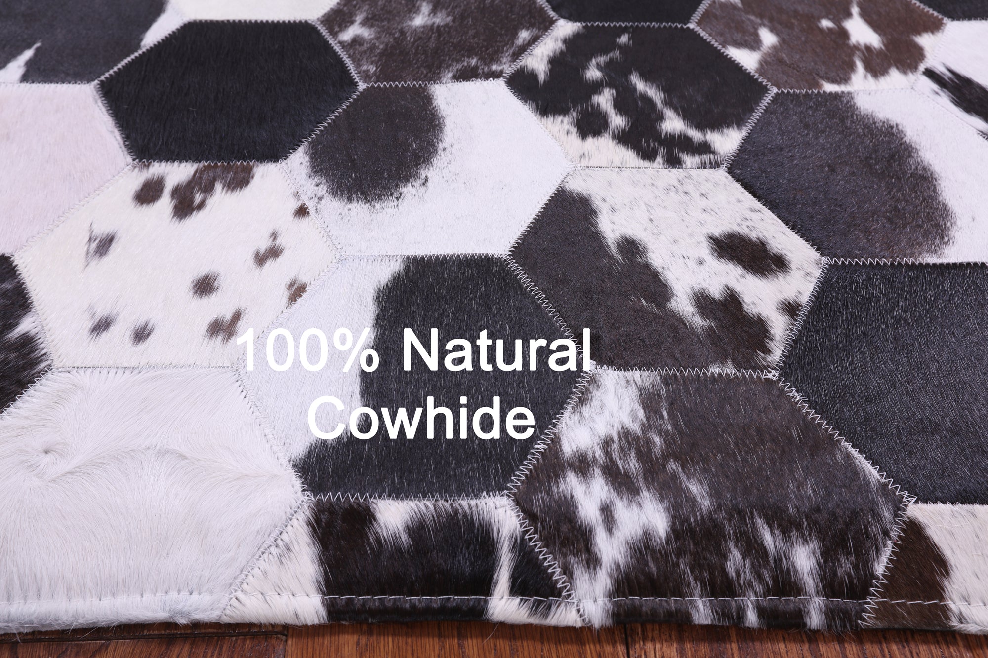 Black & White With Pink Hue Natural Cowhide Hand Stitched Patchwork Rug - 5' 0" X 6' 8" - Golden Nile