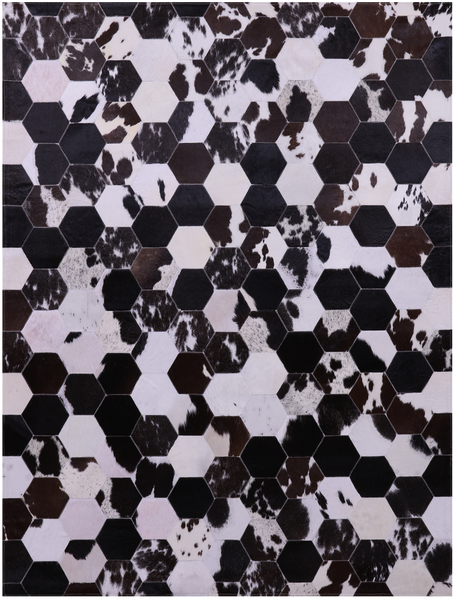 Black & White With Pink Hue Natural Cowhide Hand Stitched Patchwork Rug - 5' 0" X 6' 8" - Golden Nile
