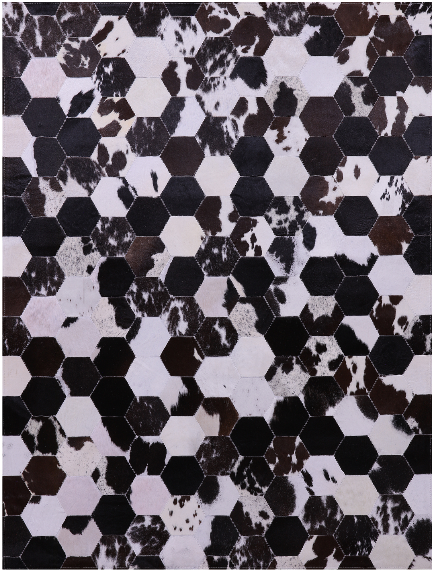 Black & White With Pink Hue Natural Cowhide Hand Stitched Patchwork Rug - 5' 0" X 6' 8" - Golden Nile