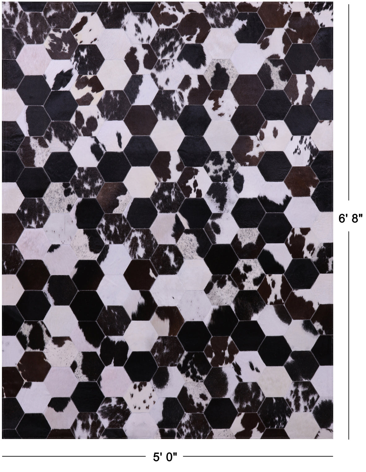 Black & White With Pink Hue Natural Cowhide Hand Stitched Patchwork Rug - 5' 0" X 6' 8" - Golden Nile