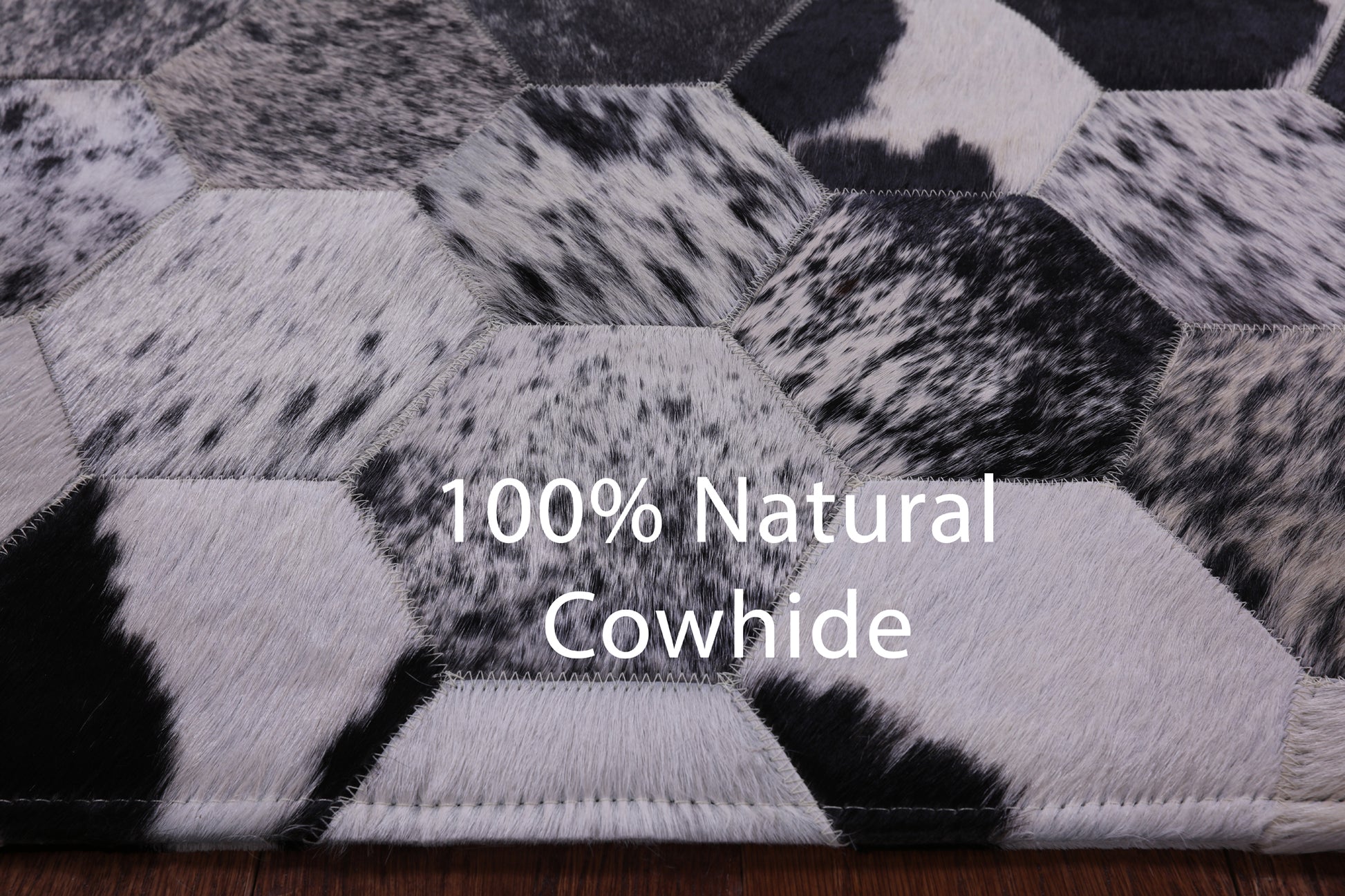 Black & White Salt & Pepper Natural Cowhide Hand Stitched Patchwork Rug - 5' 0" X 6' 7" - Golden Nile