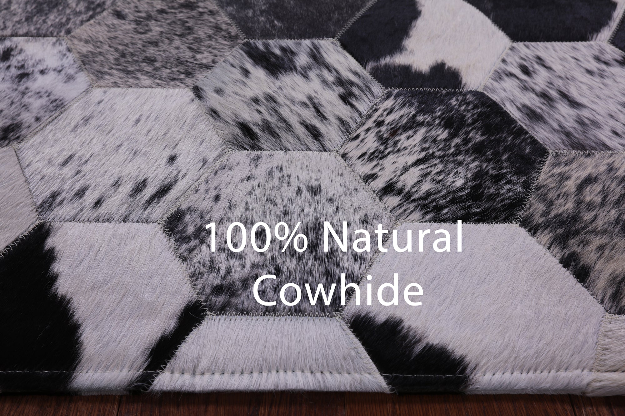 Black & White Salt & Pepper Natural Cowhide Hand Stitched Patchwork Rug - 5' 0" X 6' 7" - Golden Nile