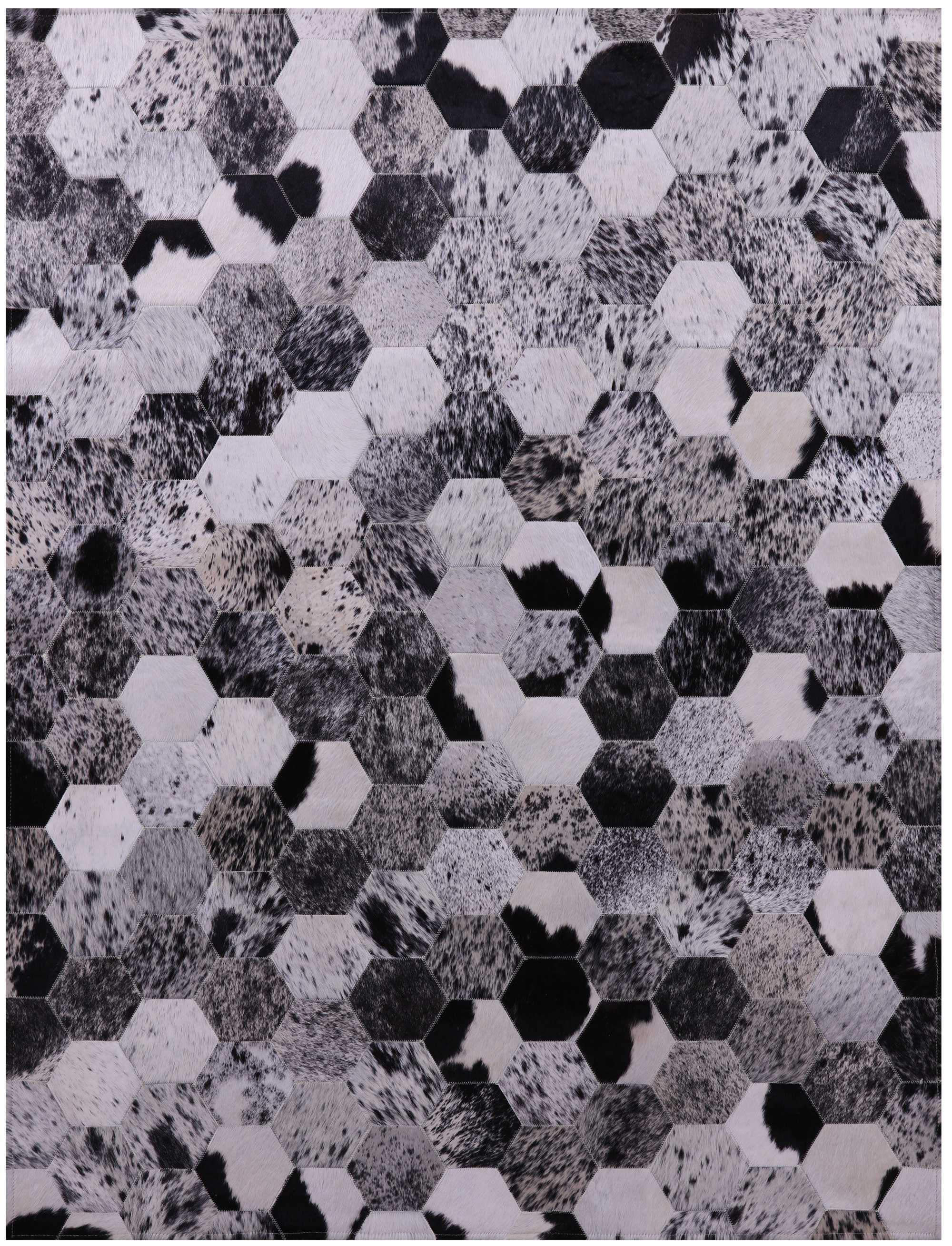 Black & White Salt & Pepper Natural Cowhide Hand Stitched Patchwork Rug - 5' 0" X 6' 7" - Golden Nile