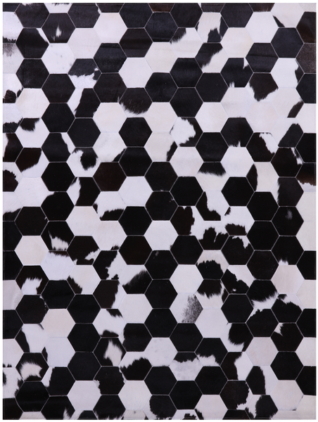 Black & White Natural Cowhide Hand Stitched Patchwork Rug - 5' 0" X 6' 7" - Golden Nile