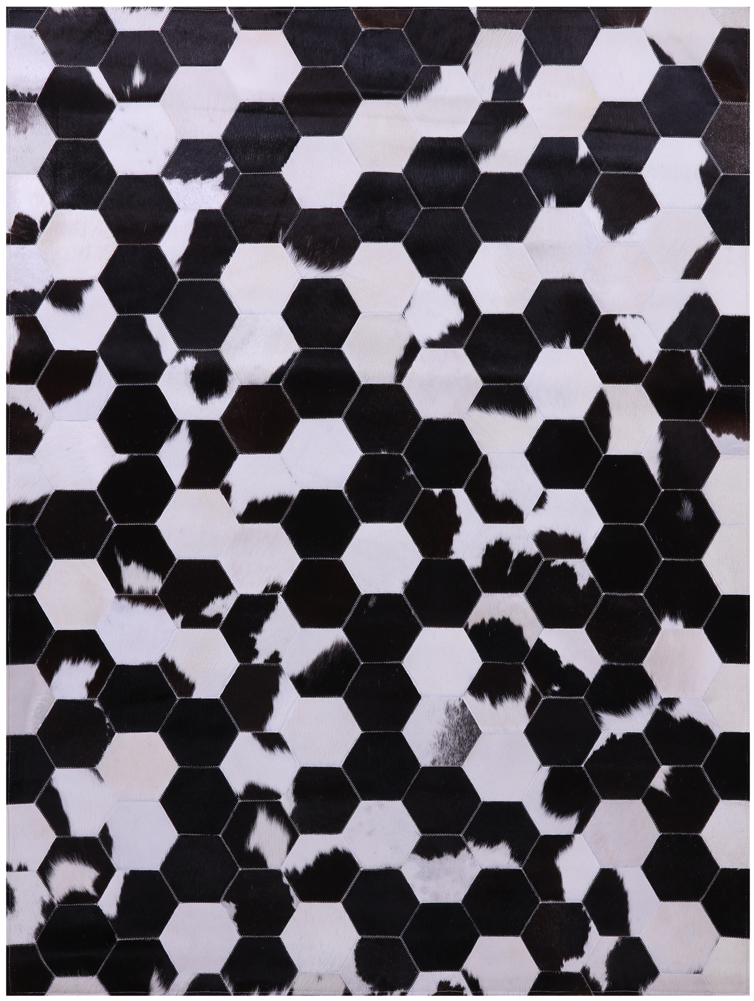 Black & White Natural Cowhide Hand Stitched Patchwork Rug - 5' 0" X 6' 7" - Golden Nile