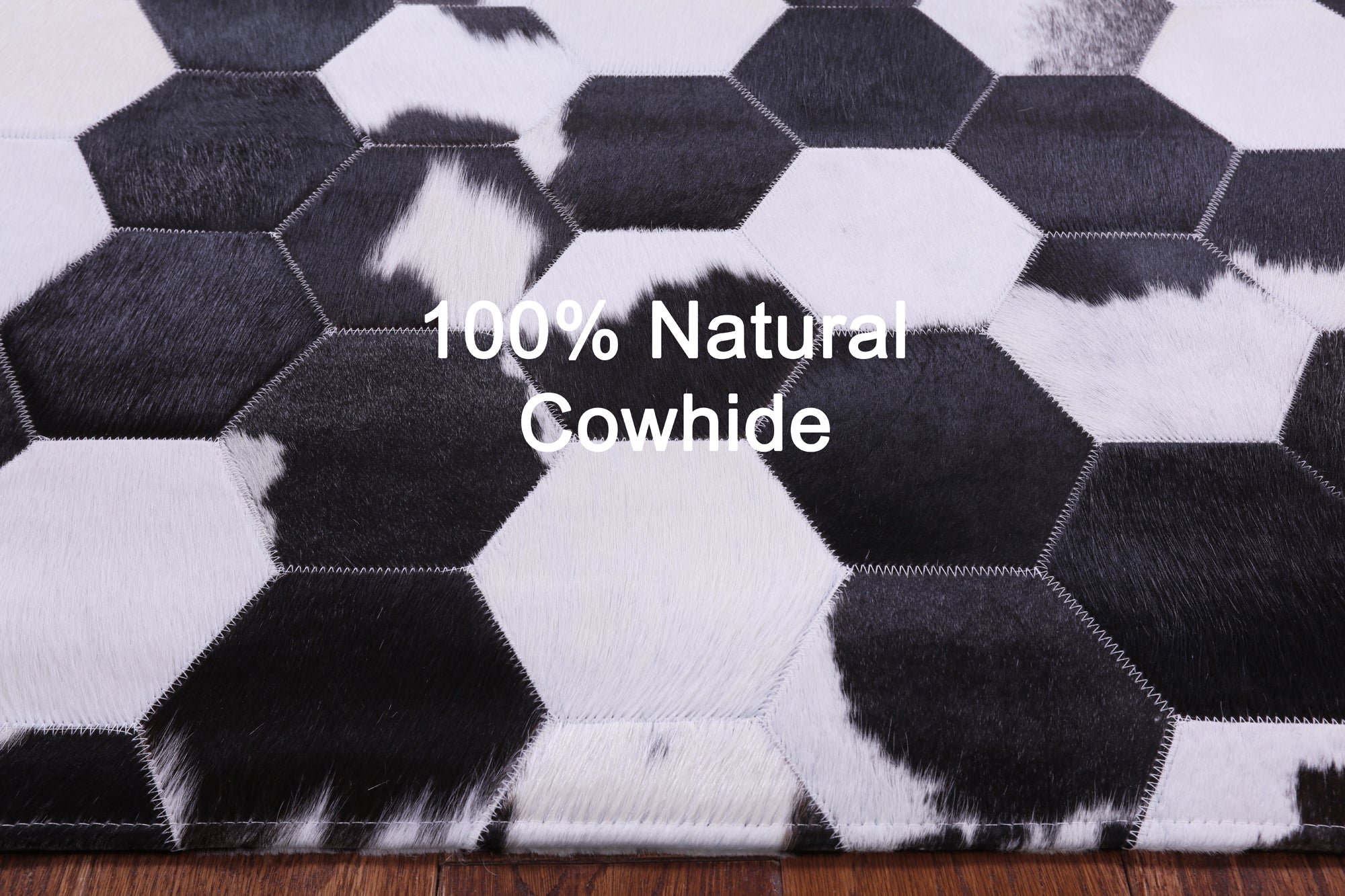Black & White Natural Cowhide Hand Stitched Patchwork Rug - 5' 0" X 6' 7" - Golden Nile