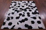 Black & White Natural Cowhide Hand Stitched Patchwork Rug - 5' 0" X 6' 8" - Golden Nile