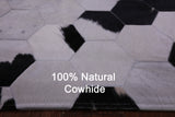 Black & White Natural Cowhide Hand Stitched Patchwork Rug - 5' 0" X 6' 8" - Golden Nile