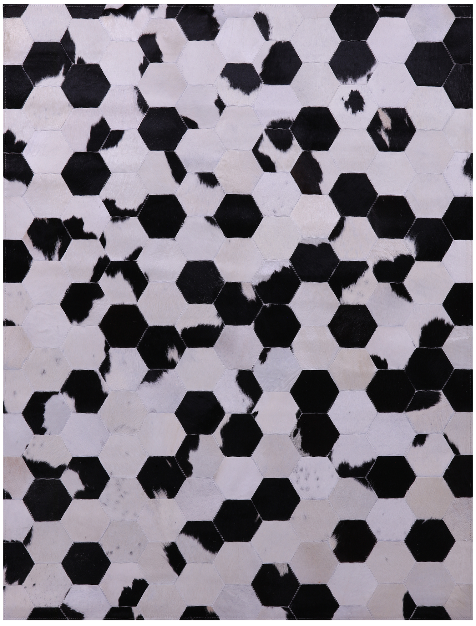 Black & White Natural Cowhide Hand Stitched Patchwork Rug - 5' 0" X 6' 8" - Golden Nile