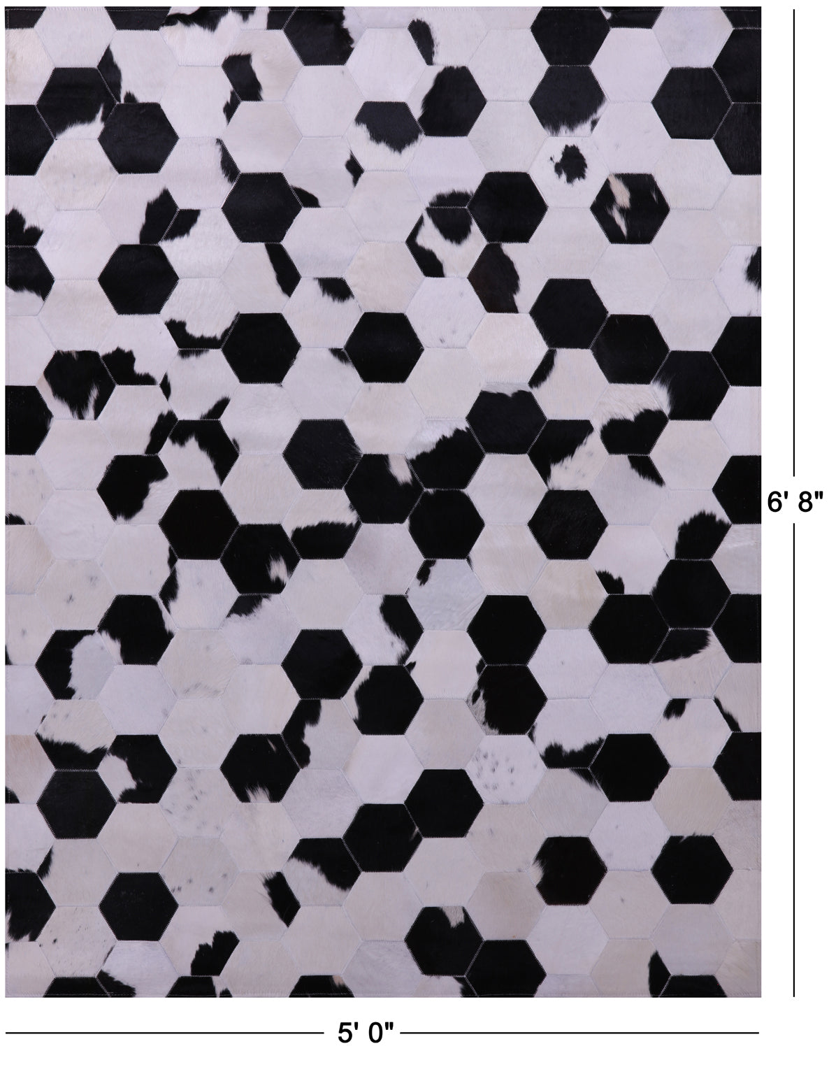Black & White Natural Cowhide Hand Stitched Patchwork Rug - 5' 0" X 6' 8" - Golden Nile