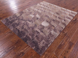 Brown Printed Natural Cowhide Hand Stitched Patchwork Rug - 5' 3" X 6' 10" - Golden Nile