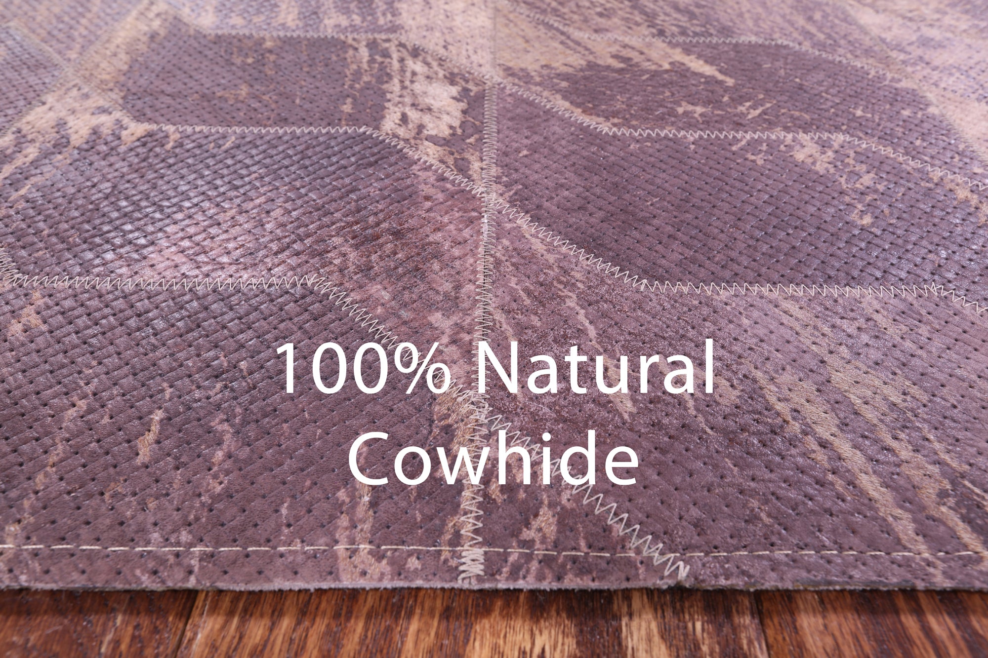 Brown Printed Natural Cowhide Hand Stitched Patchwork Rug - 5' 3" X 6' 10" - Golden Nile