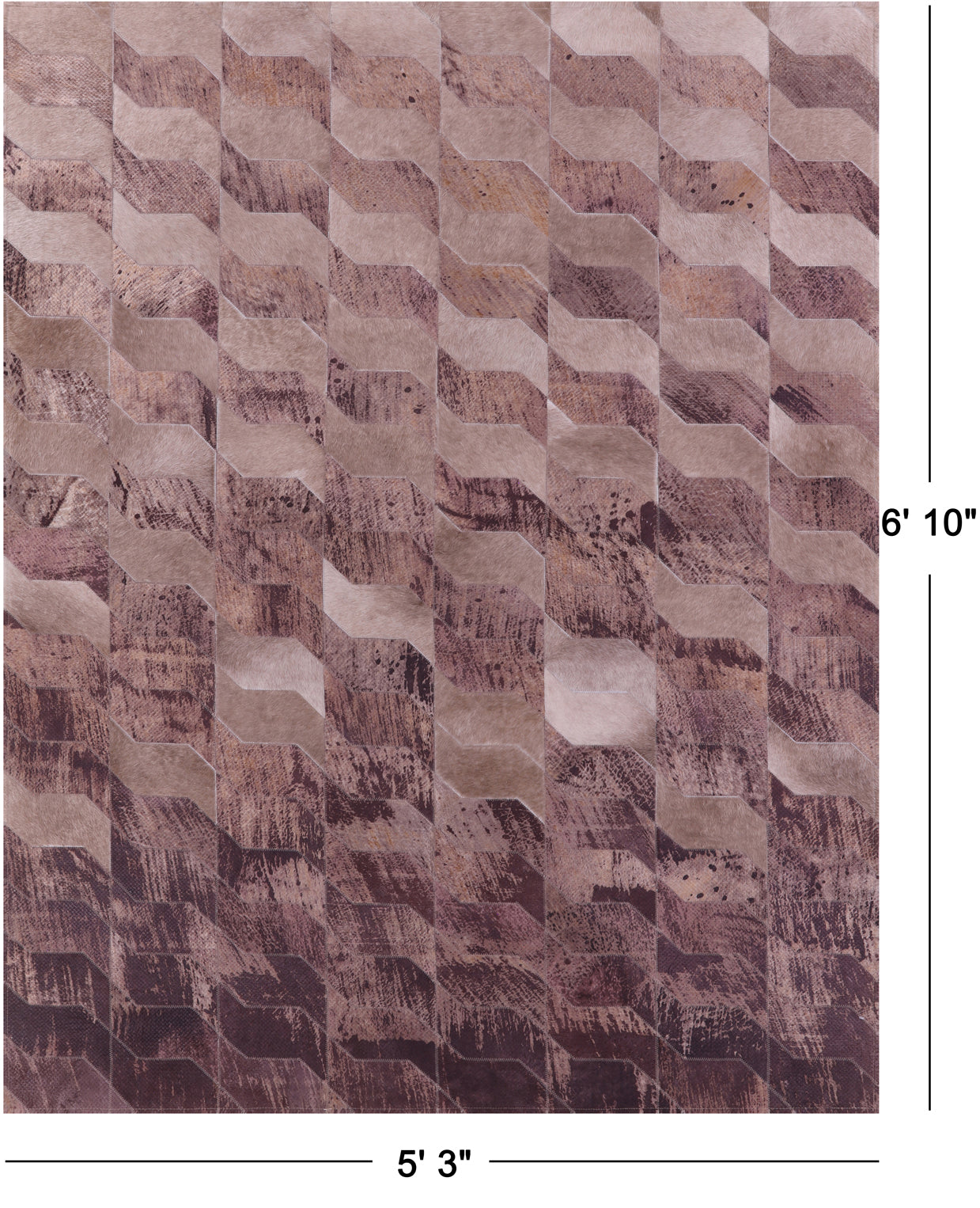 Brown Printed Natural Cowhide Hand Stitched Patchwork Rug - 5' 3" X 6' 10" - Golden Nile