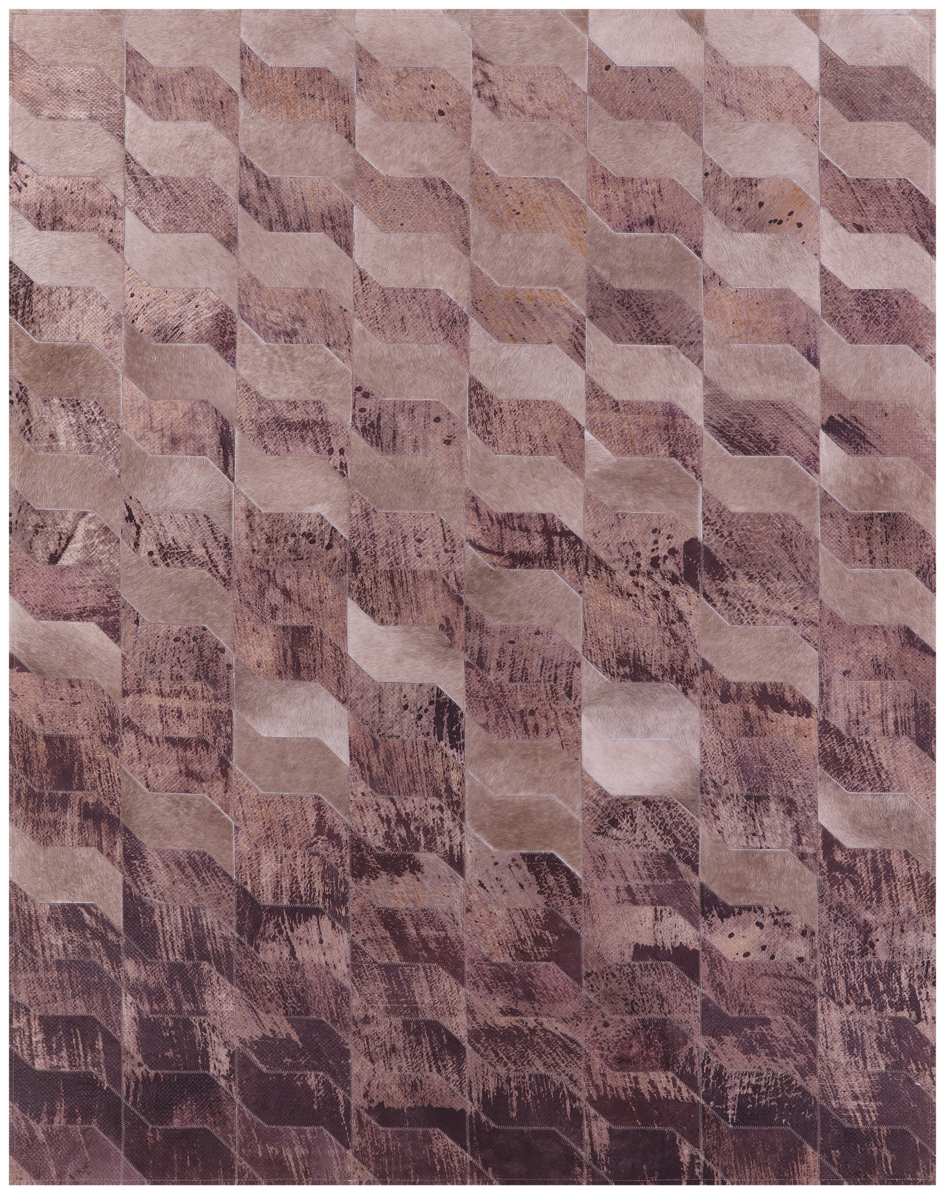 Brown Printed Natural Cowhide Hand Stitched Patchwork Rug - 5' 3" X 6' 10" - Golden Nile