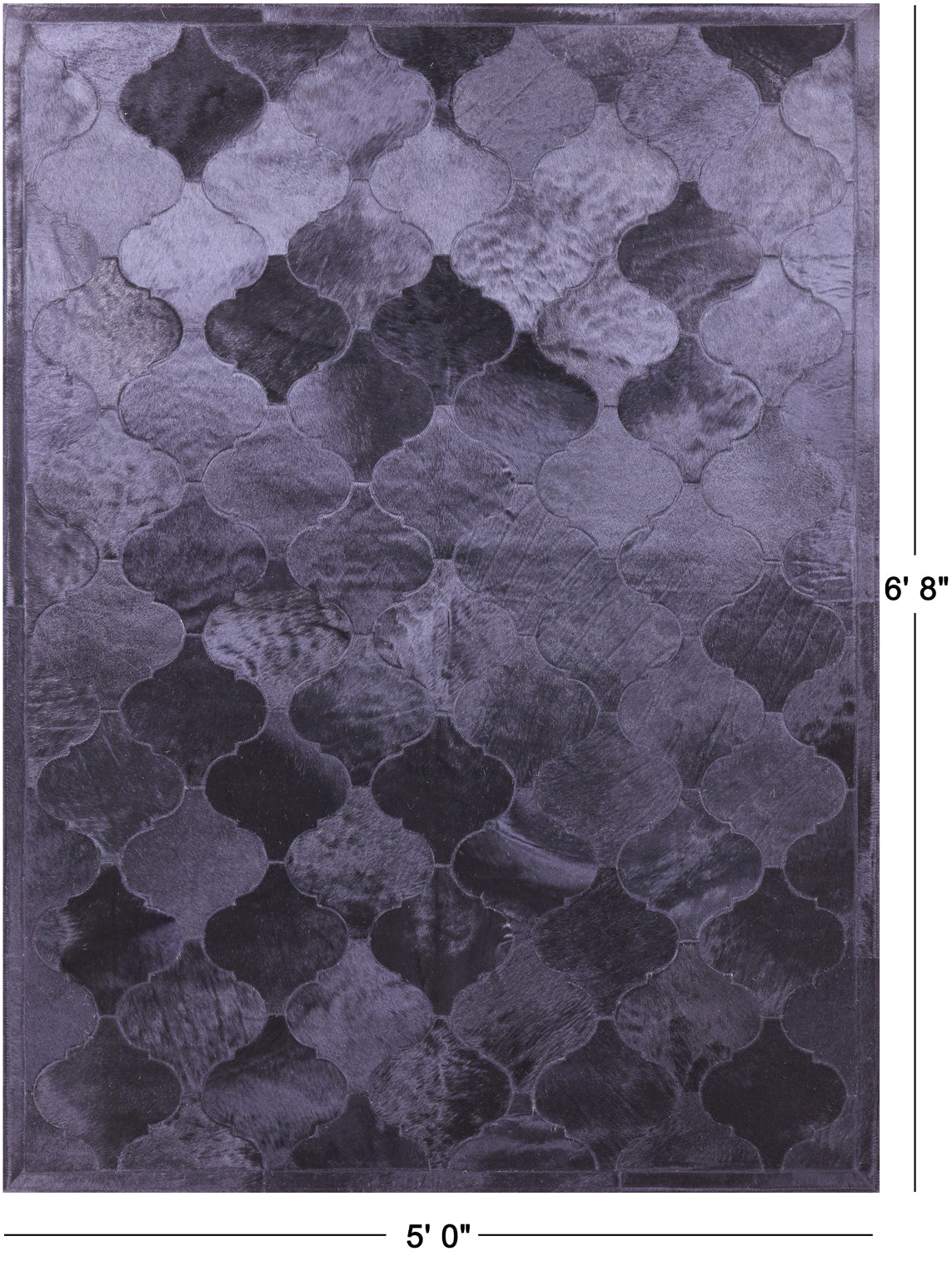Lantern Tile Black Natural Cowhide Hand Stitched Patchwork Rug - 4' 10" X 6' 6" - Golden Nile