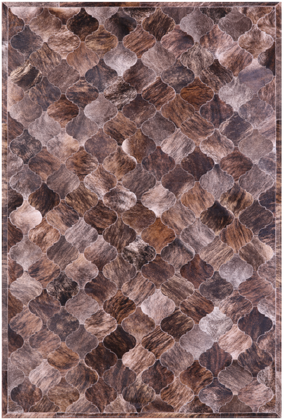 Lantern Tile Brown Brindle Natural Cowhide Hand Stitched Patchwork Rug - 6' 9" X 10' 0" - Golden Nile