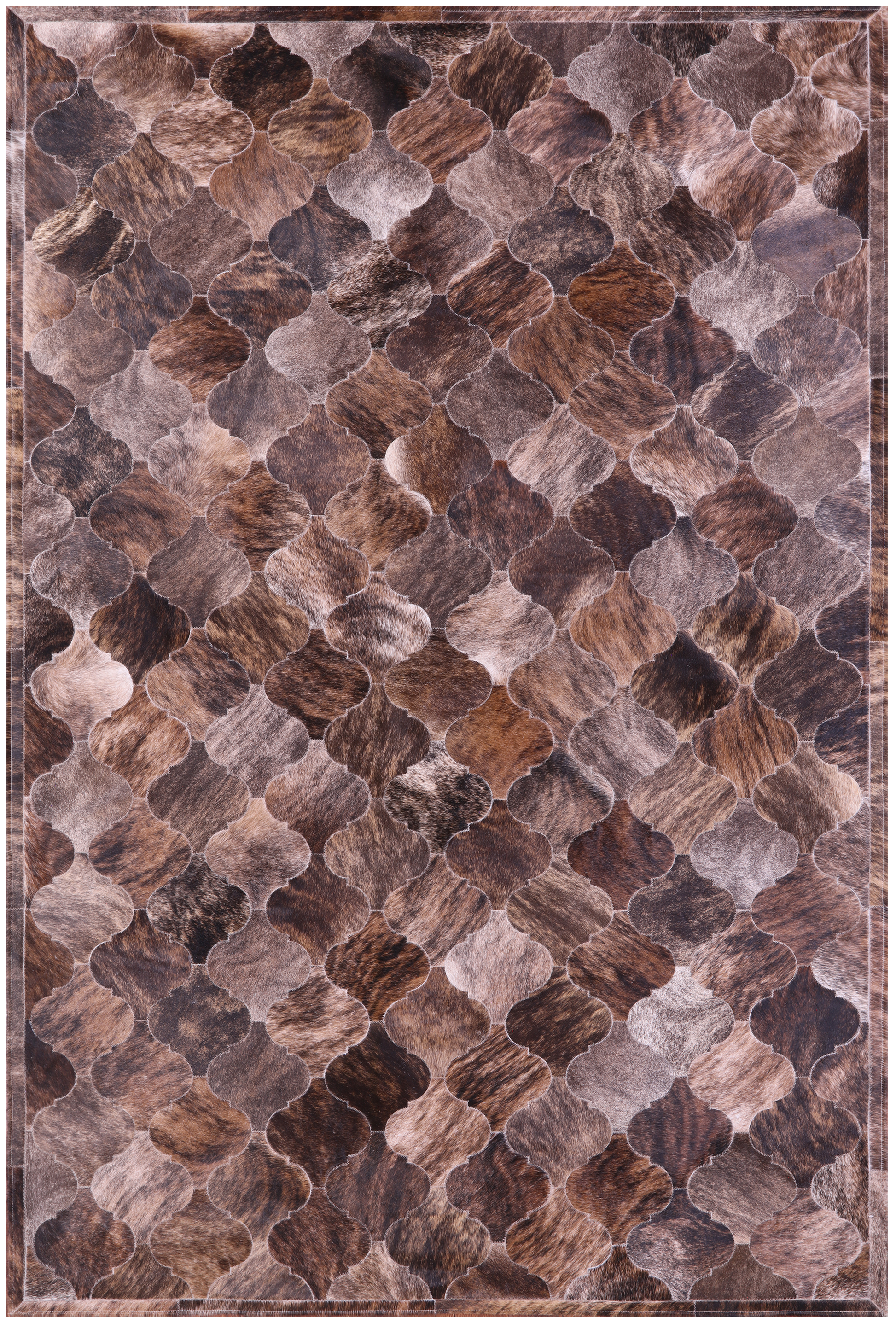Lantern Tile Brown Brindle Natural Cowhide Hand Stitched Patchwork Rug - 6' 9" X 10' 0" - Golden Nile