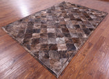 Lantern Tile Brown Brindle Natural Cowhide Hand Stitched Patchwork Rug - 6' 9" X 10' 0" - Golden Nile
