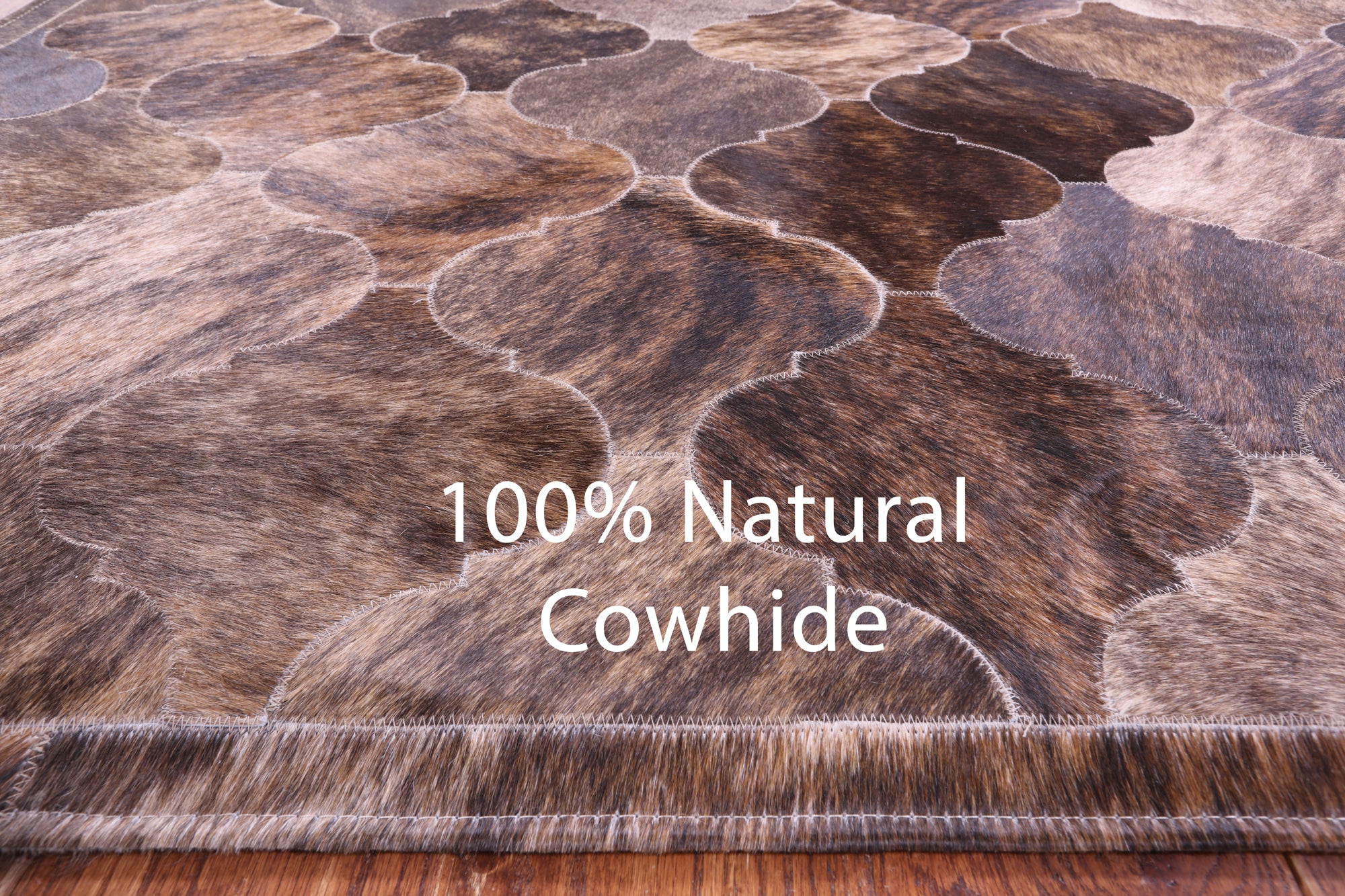 Lantern Tile Brown Brindle Natural Cowhide Hand Stitched Patchwork Rug - 6' 9" X 10' 0" - Golden Nile