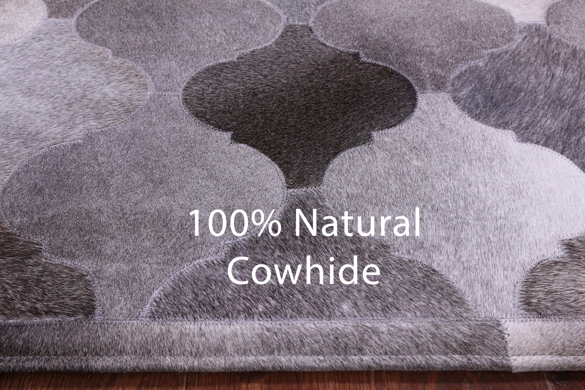 Lantern Tile Grey Natural Cowhide Hand Stitched Patchwork Rug - 6' 8" X 10' 0" - Golden Nile