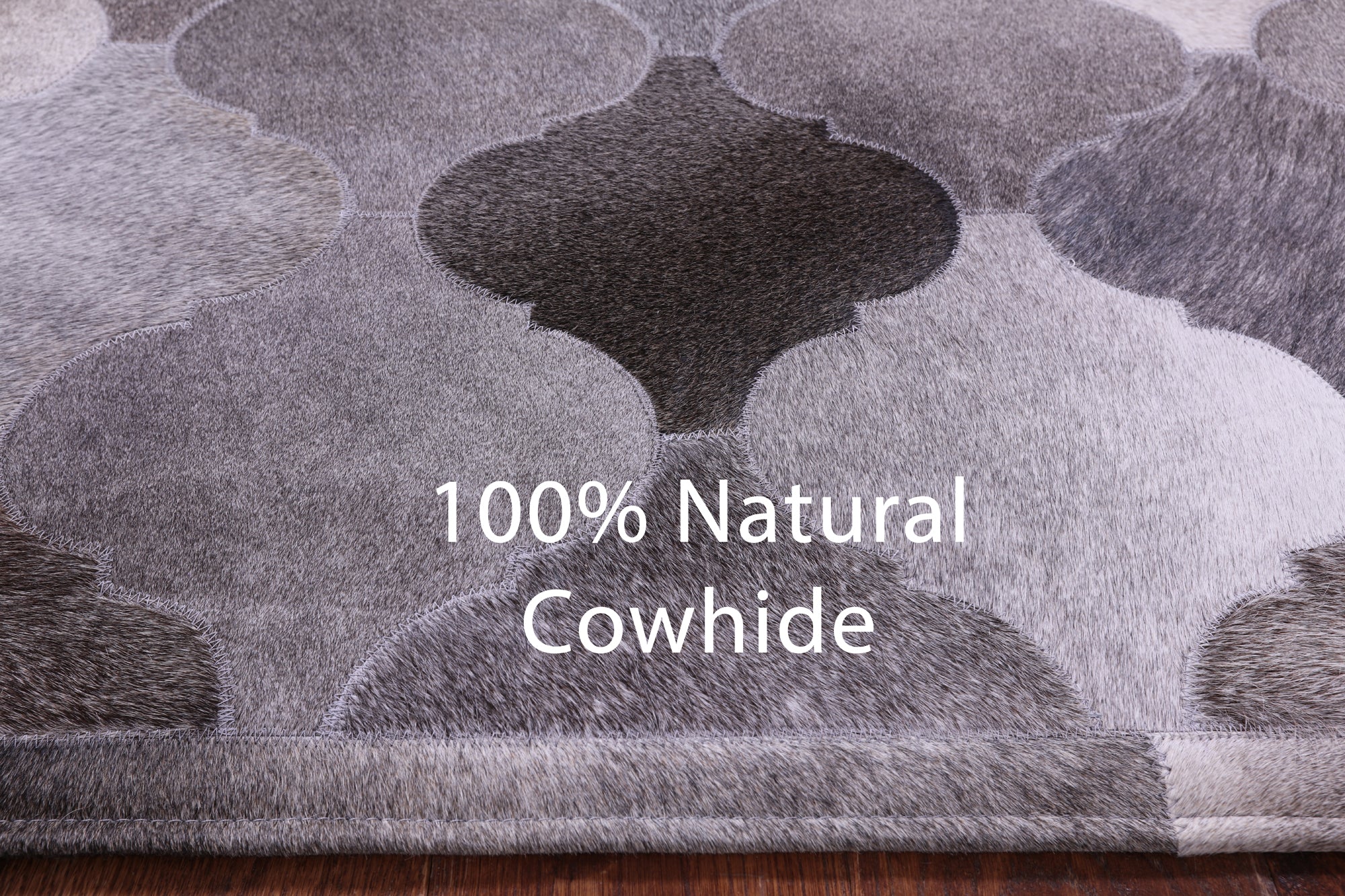 Lantern Tile Grey Natural Cowhide Hand Stitched Patchwork Rug - 6' 8" X 10' 0" - Golden Nile