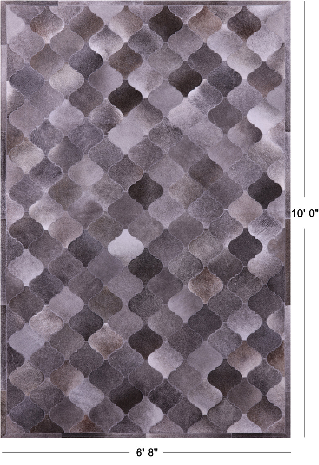 Lantern Tile Grey Natural Cowhide Hand Stitched Patchwork Rug - 6' 8" X 10' 0" - Golden Nile