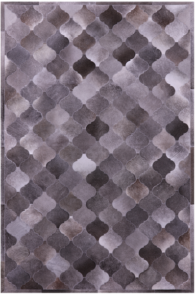 Lantern Tile Grey Natural Cowhide Hand Stitched Patchwork Rug - 6' 8" X 10' 0" - Golden Nile
