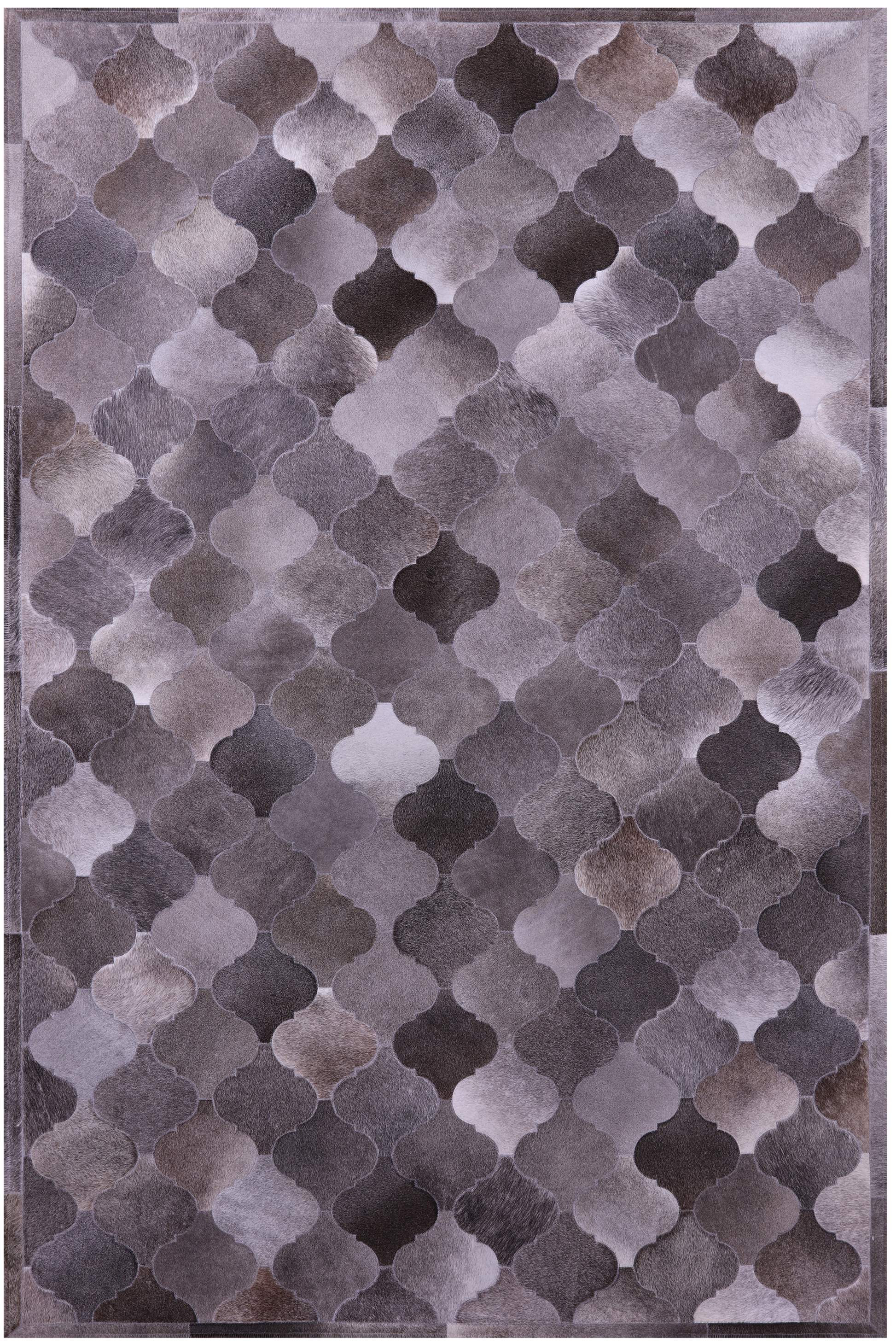 Lantern Tile Grey Natural Cowhide Hand Stitched Patchwork Rug - 6' 8" X 10' 0" - Golden Nile