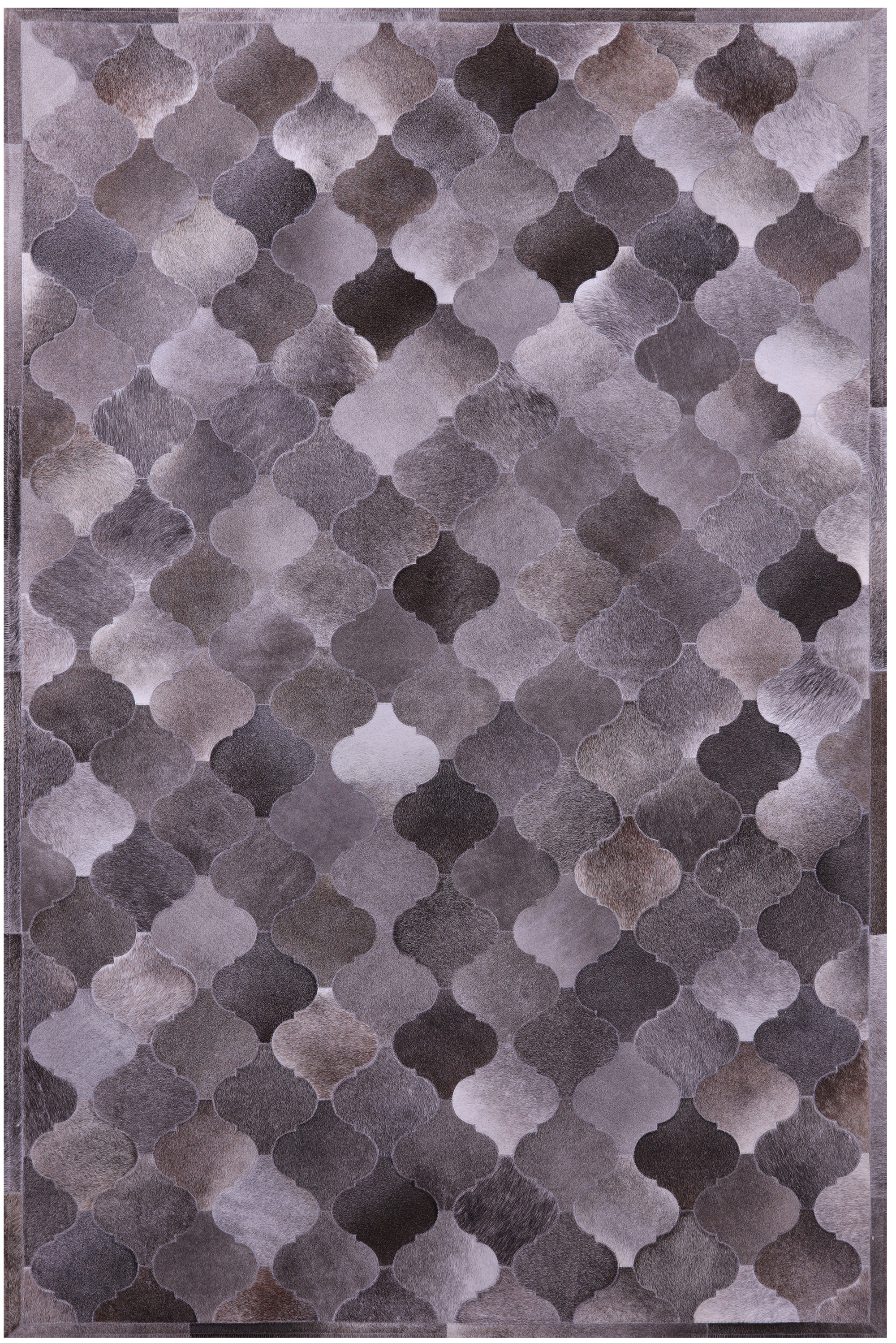 Lantern Tile Grey Natural Cowhide Hand Stitched Patchwork Rug - 6' 8" X 10' 0" - Golden Nile
