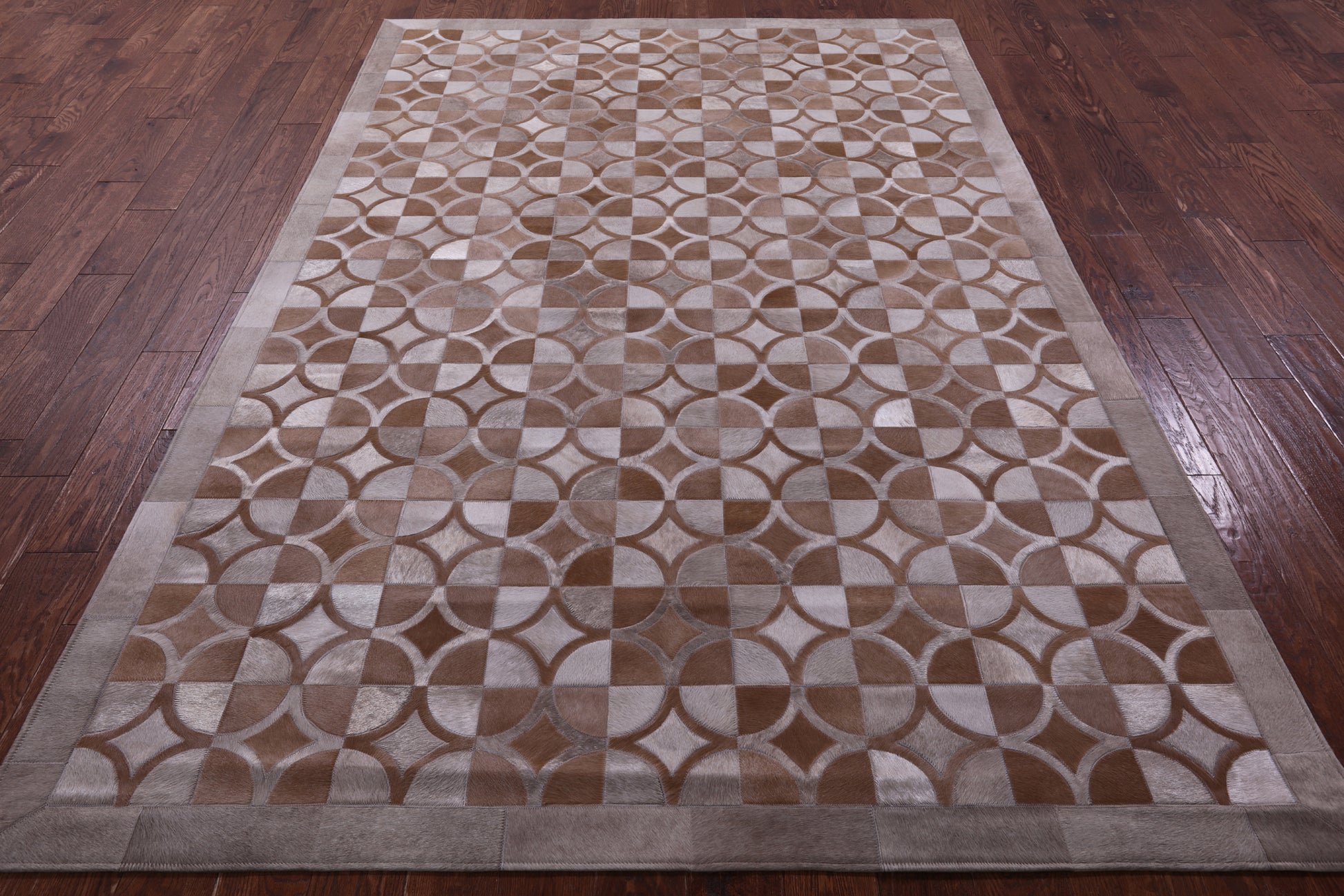 Brown Natural Cowhide Hand Stitched Patchwork Rug - 6' 4" X 9' 6" - Golden Nile