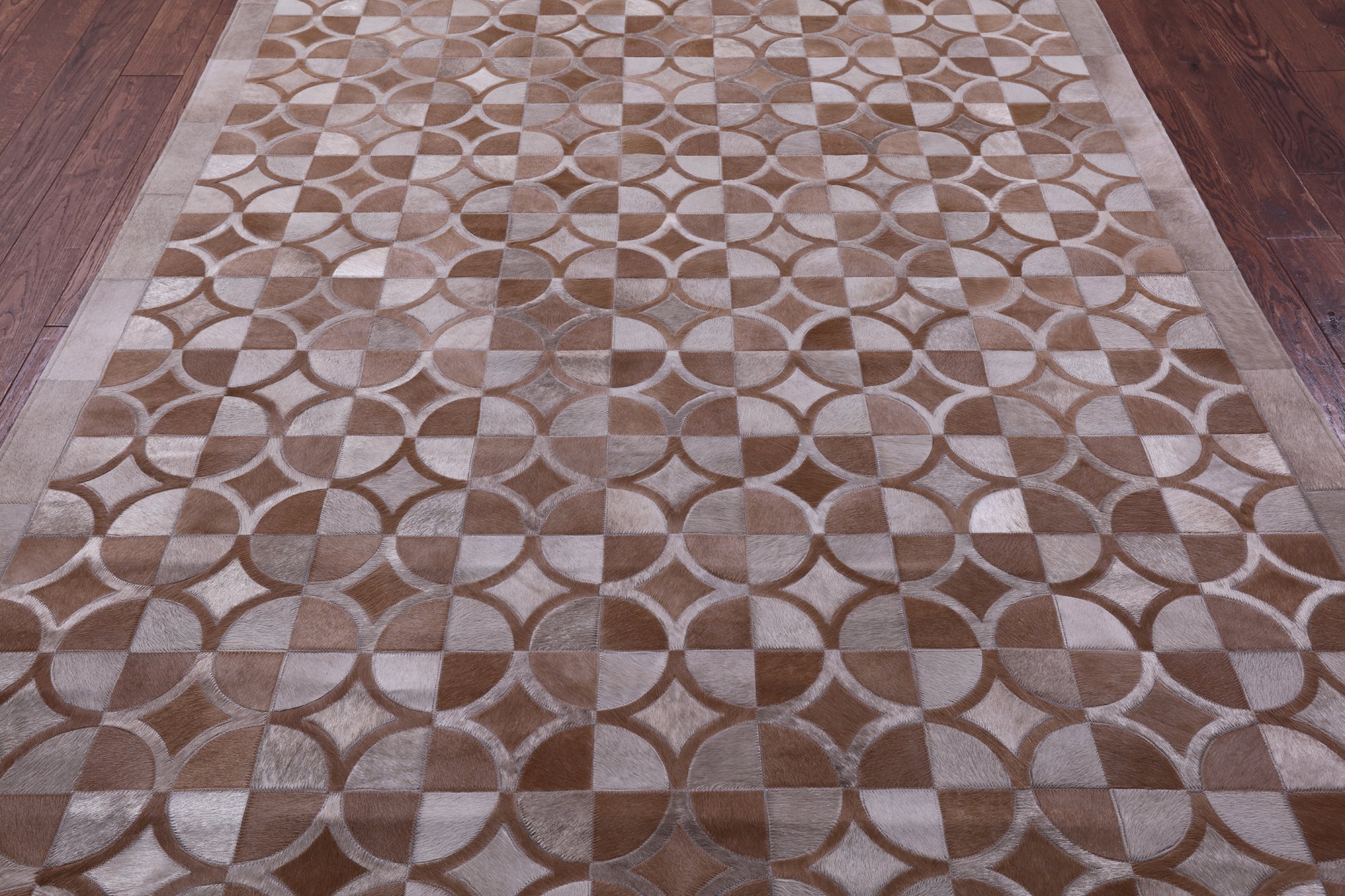 Brown Natural Cowhide Hand Stitched Patchwork Rug - 6' 4" X 9' 6" - Golden Nile