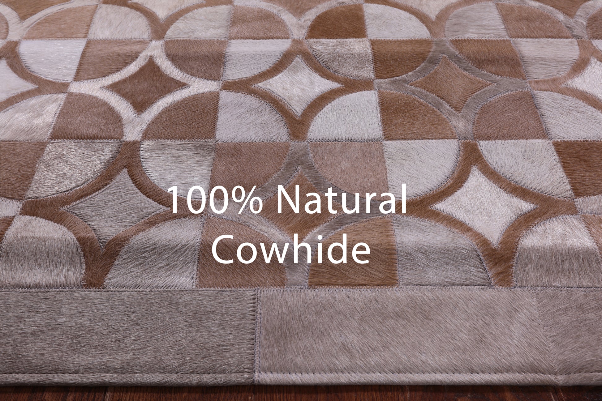Brown Natural Cowhide Hand Stitched Patchwork Rug - 6' 4" X 9' 6" - Golden Nile