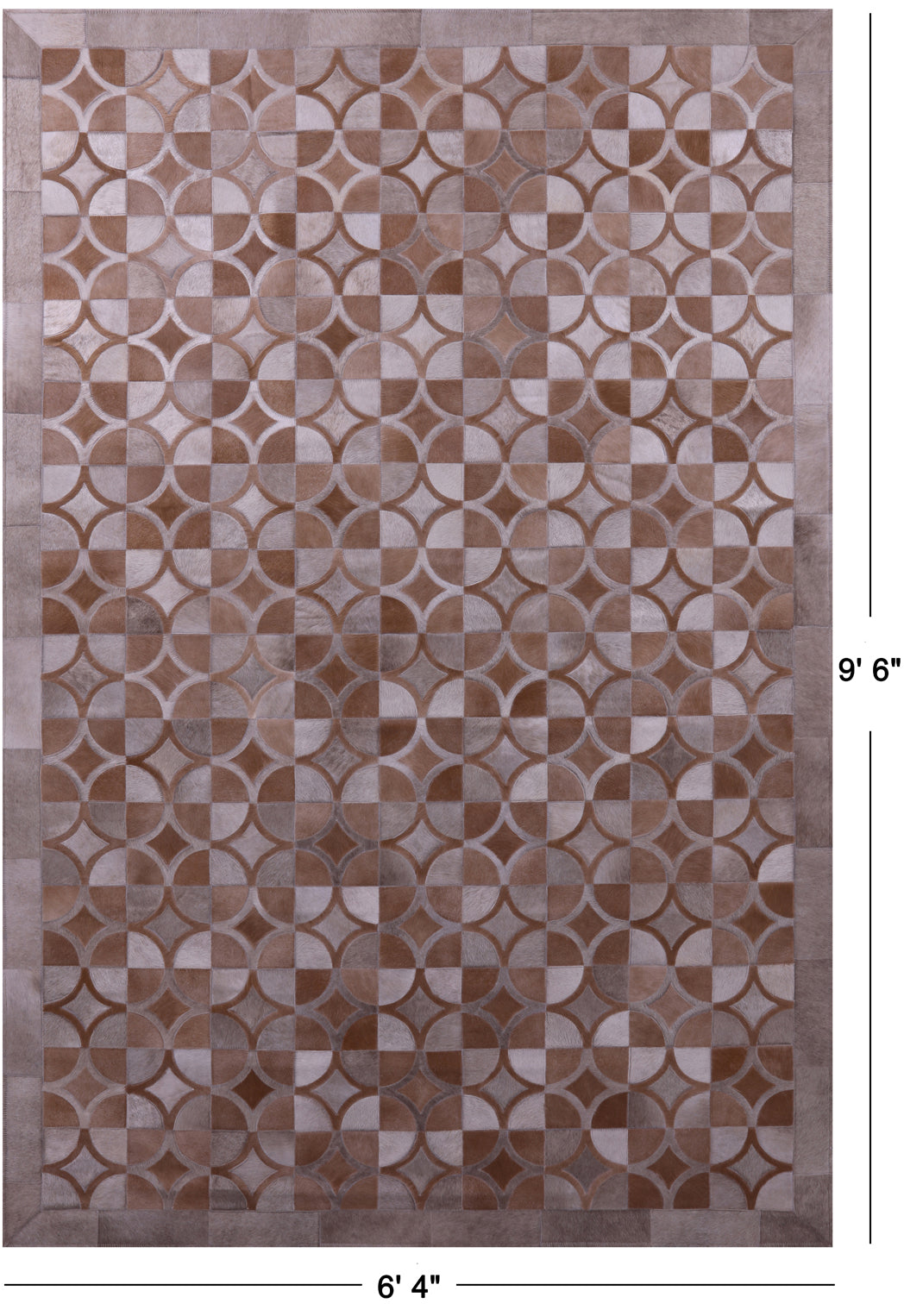 Brown Natural Cowhide Hand Stitched Patchwork Rug - 6' 4" X 9' 6" - Golden Nile