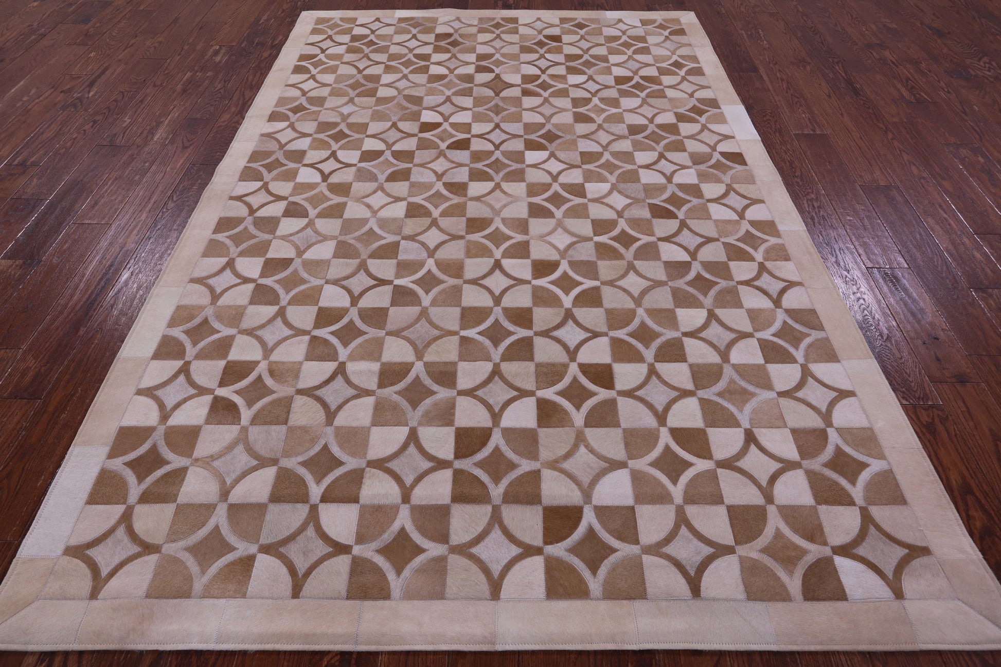 Brown Natural Cowhide Hand Stitched Patchwork Rug - 6' 4" X 9' 5" - Golden Nile