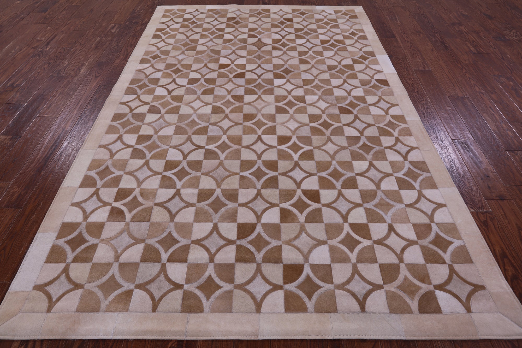 Brown Natural Cowhide Hand Stitched Patchwork Rug - 6' 4" X 9' 5" - Golden Nile