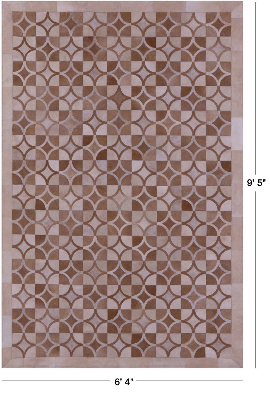 Brown Natural Cowhide Hand Stitched Patchwork Rug - 6' 4" X 9' 5" - Golden Nile