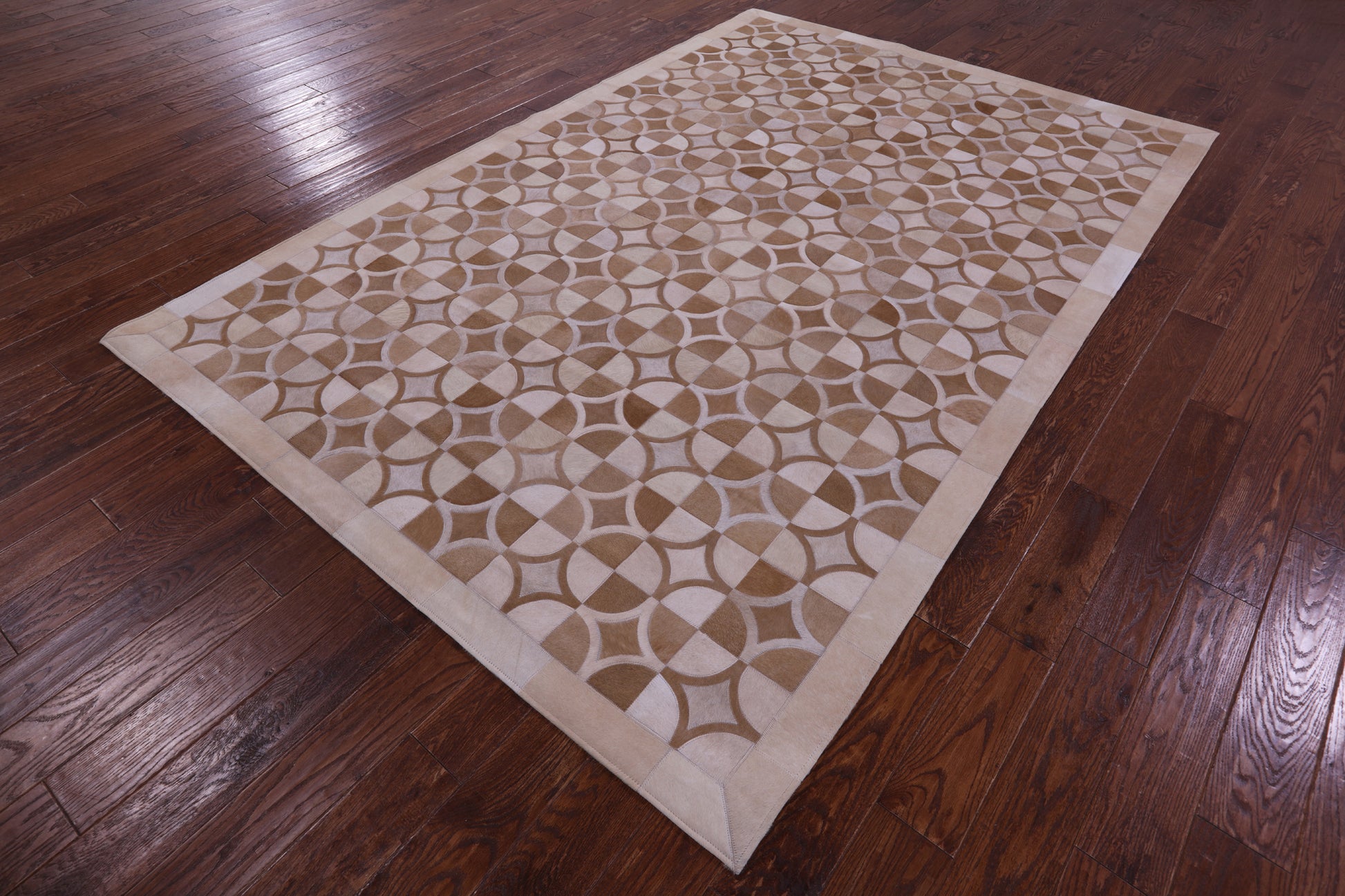 Brown Natural Cowhide Hand Stitched Patchwork Rug - 6' 4" X 9' 5" - Golden Nile
