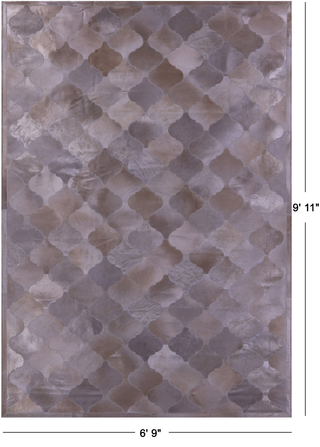 Lantern Tile Champagne Natural Cowhide Hand Stitched Patchwork Rug - 6' 9" X 9' 11" - Golden Nile