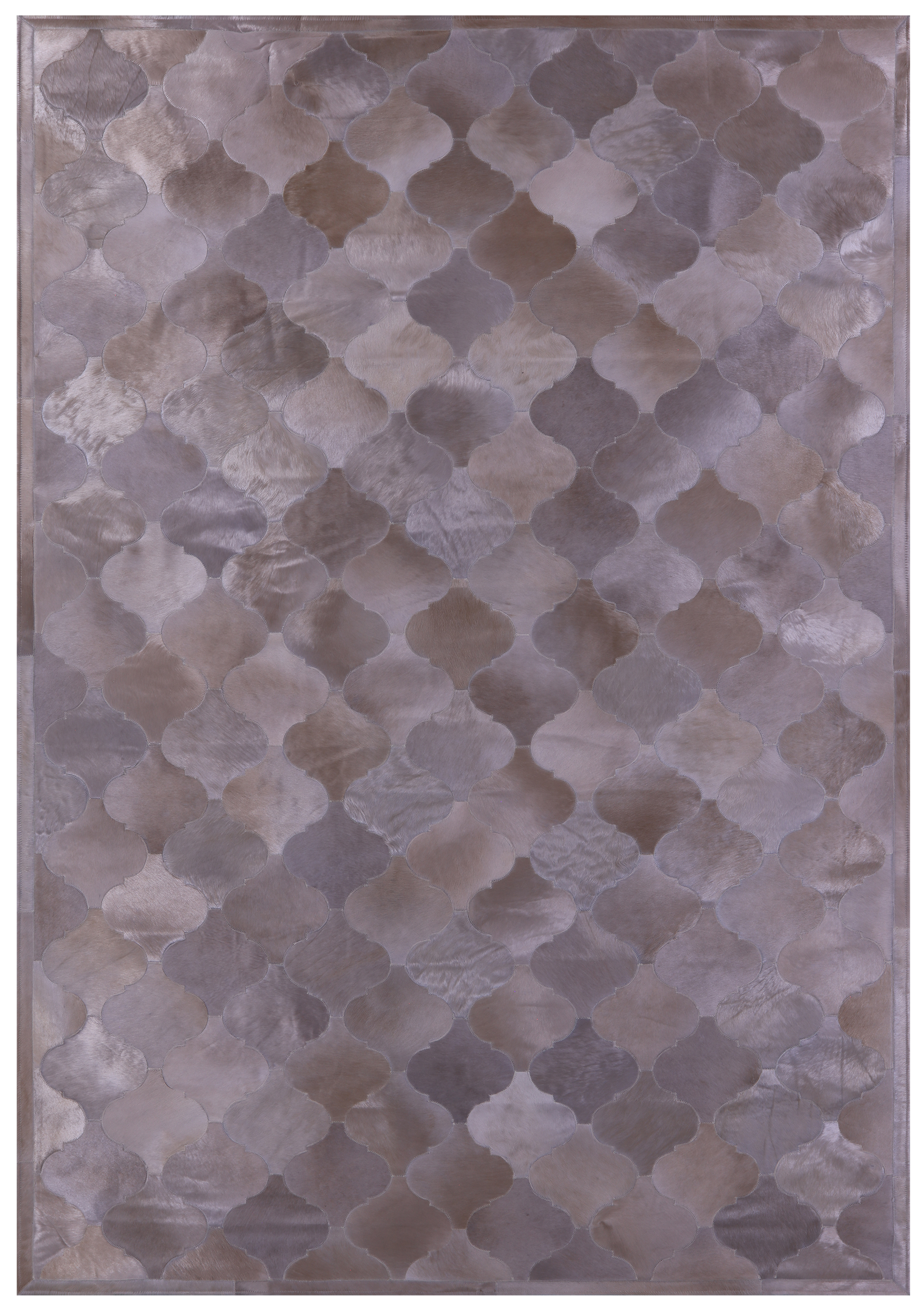Lantern Tile Champagne Natural Cowhide Hand Stitched Patchwork Rug - 6' 9" X 9' 11" - Golden Nile