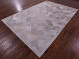 Lantern Tile Champagne Natural Cowhide Hand Stitched Patchwork Rug - 6' 9" X 9' 11" - Golden Nile
