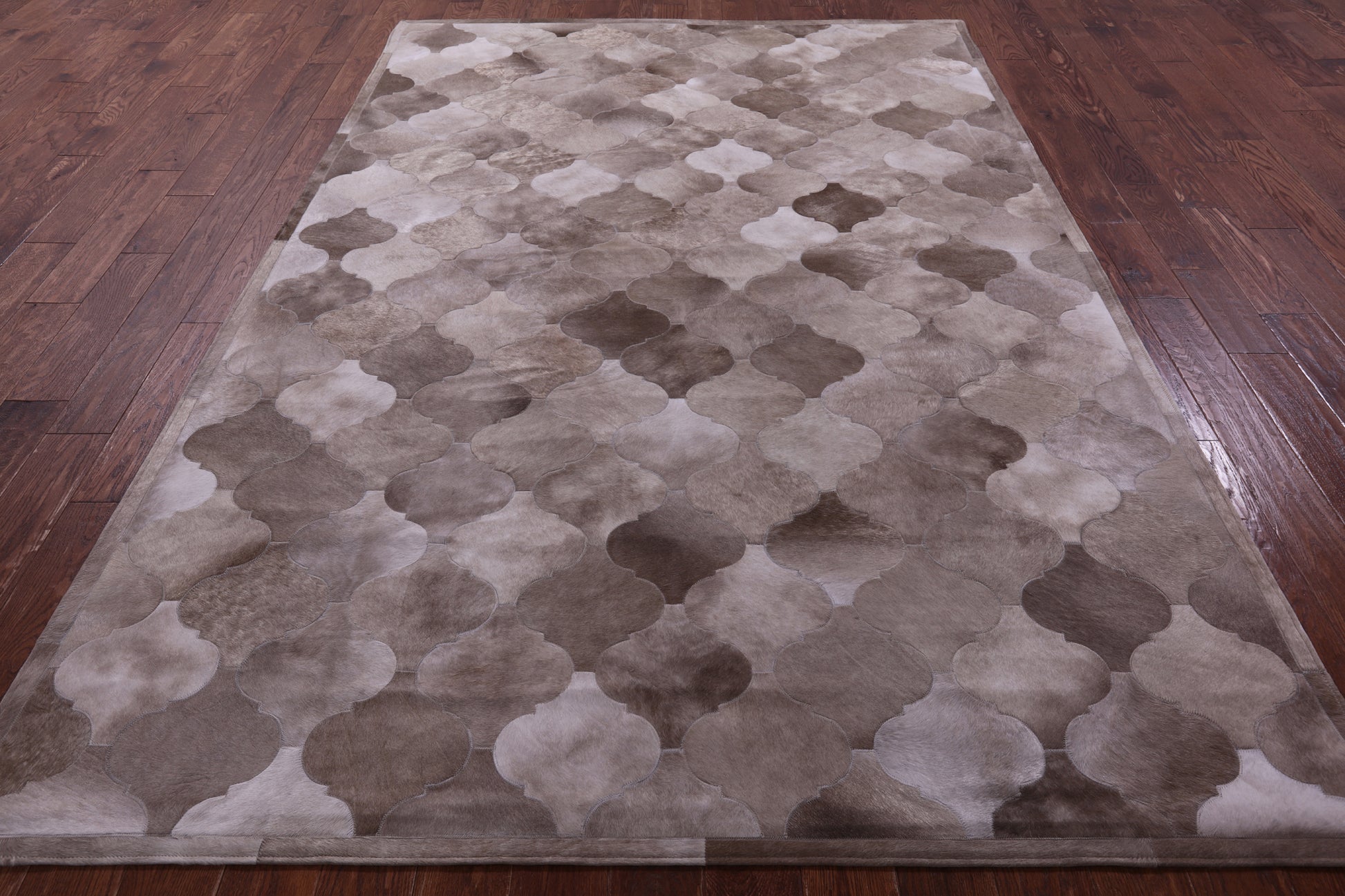 Lantern Tile Brown Natural Cowhide Hand Stitched Patchwork Rug - 6' 8" X 10' 0" - Golden Nile