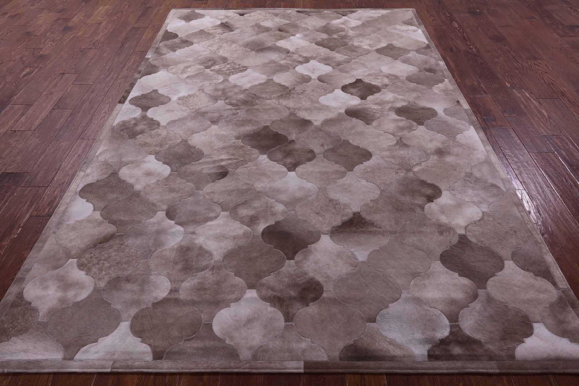 Lantern Tile Brown Natural Cowhide Hand Stitched Patchwork Rug - 6' 8" X 10' 0" - Golden Nile