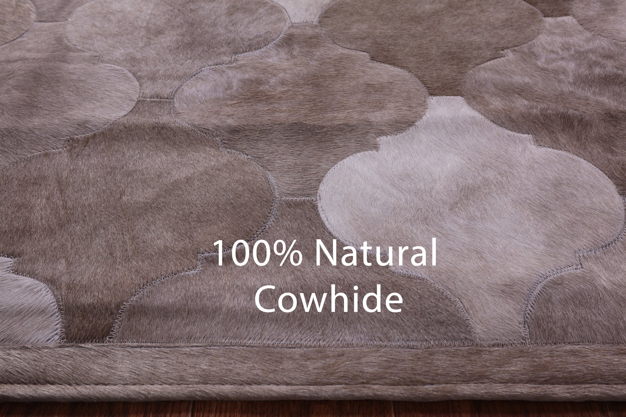 Lantern Tile Brown Natural Cowhide Hand Stitched Patchwork Rug - 6' 8" X 10' 0" - Golden Nile
