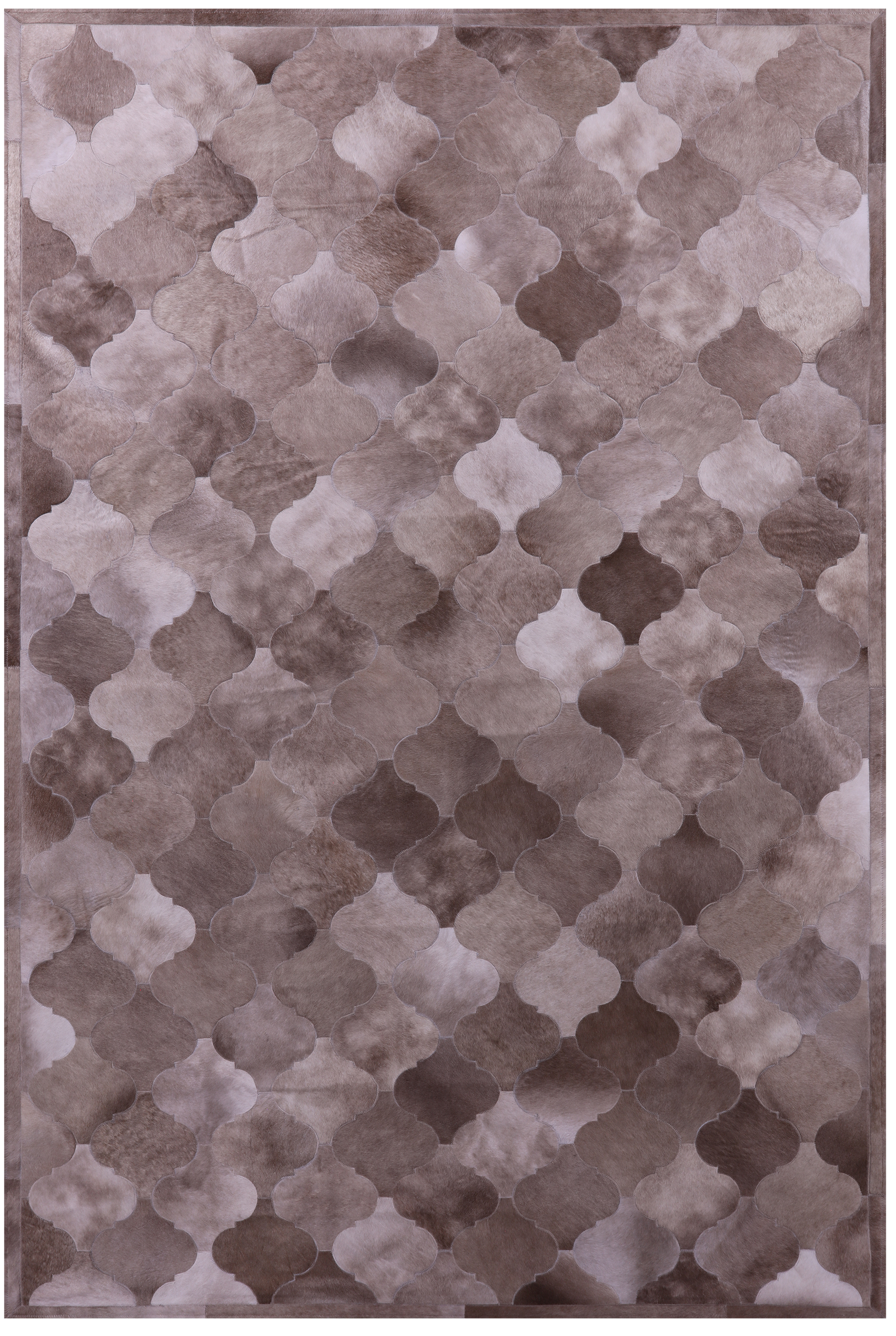 Lantern Tile Brown Natural Cowhide Hand Stitched Patchwork Rug - 6' 8" X 10' 0" - Golden Nile