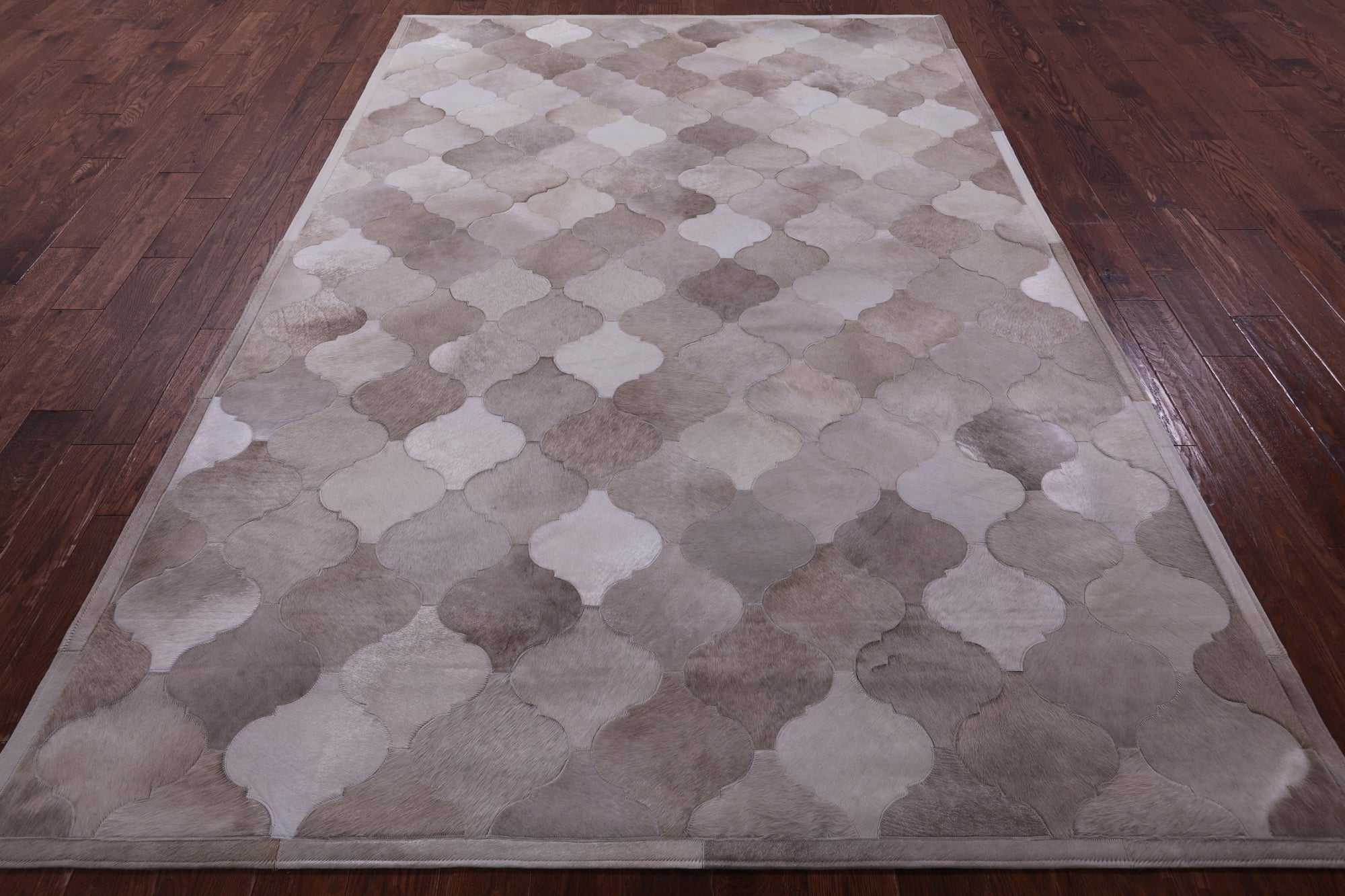 Lantern Tile Brown Natural Cowhide Hand Stitched Patchwork Rug - 6' 8" X 9' 11" - Golden Nile