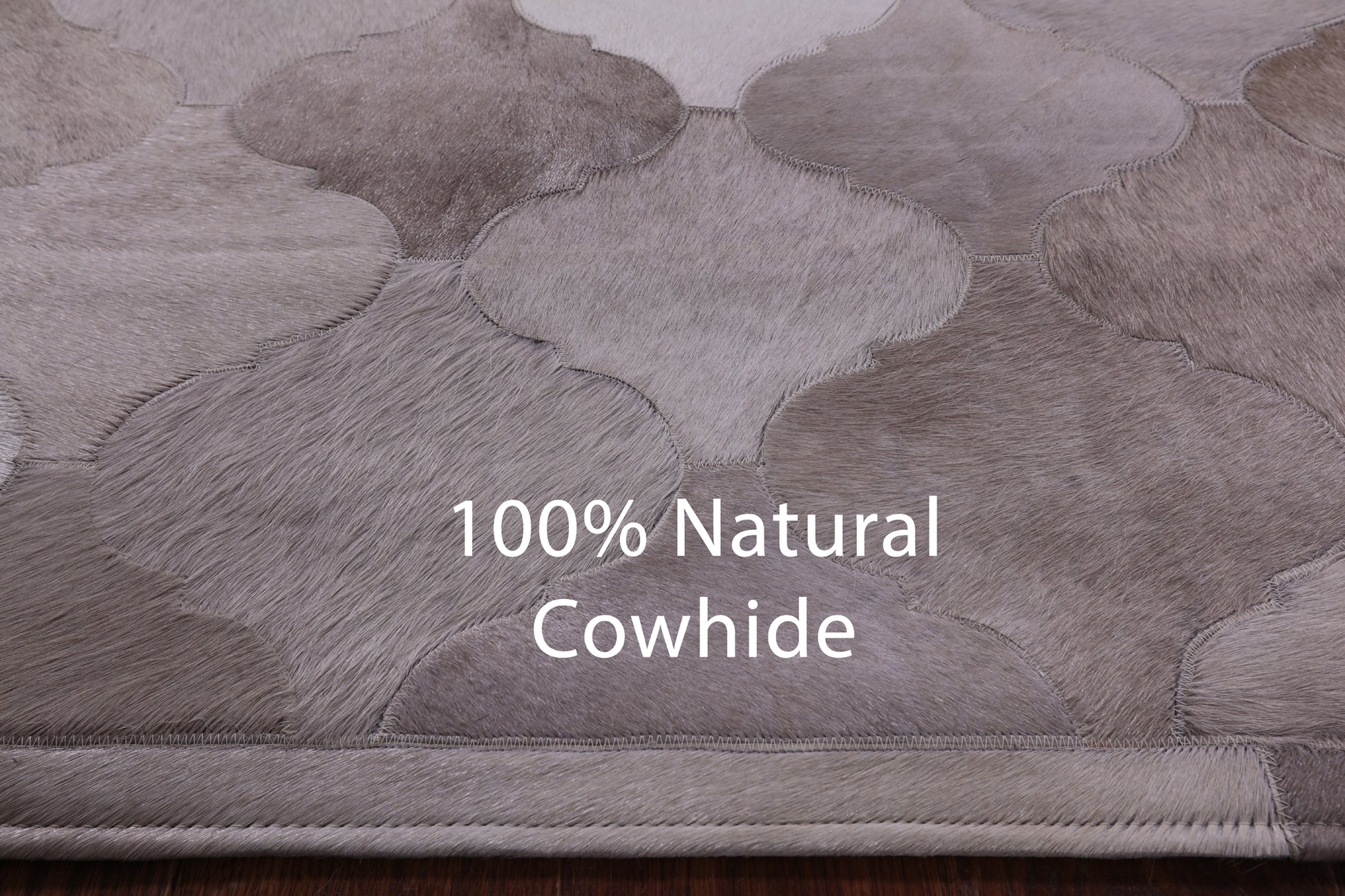 Lantern Tile Brown Natural Cowhide Hand Stitched Patchwork Rug - 6' 8" X 9' 11" - Golden Nile
