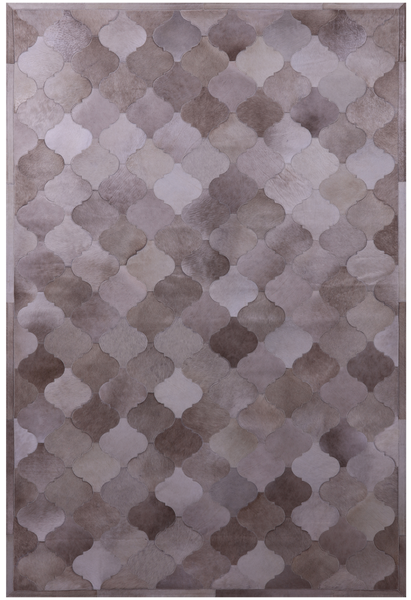 Lantern Tile Brown Natural Cowhide Hand Stitched Patchwork Rug - 6' 8" X 9' 11" - Golden Nile