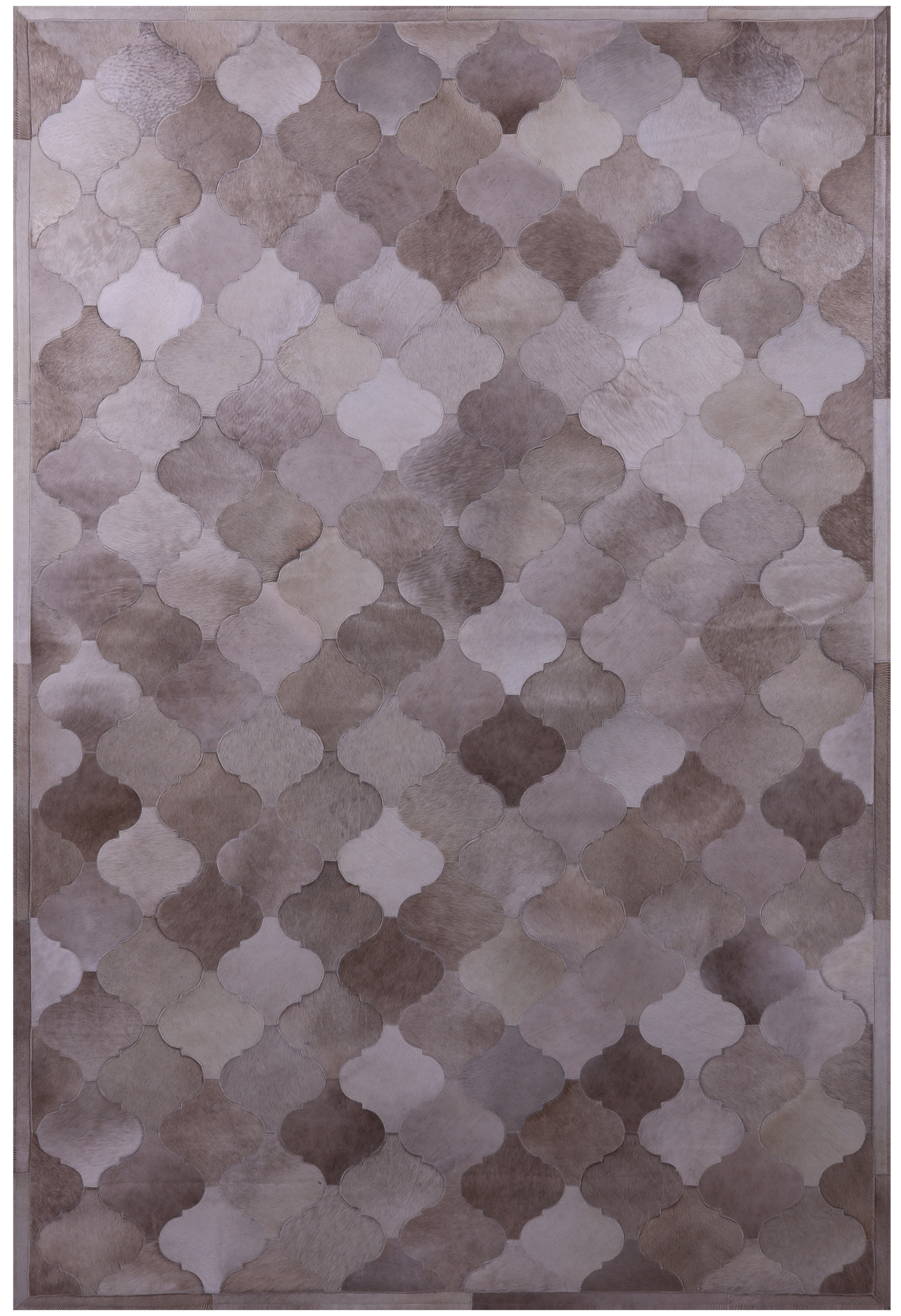 Lantern Tile Brown Natural Cowhide Hand Stitched Patchwork Rug - 6' 8" X 9' 11" - Golden Nile