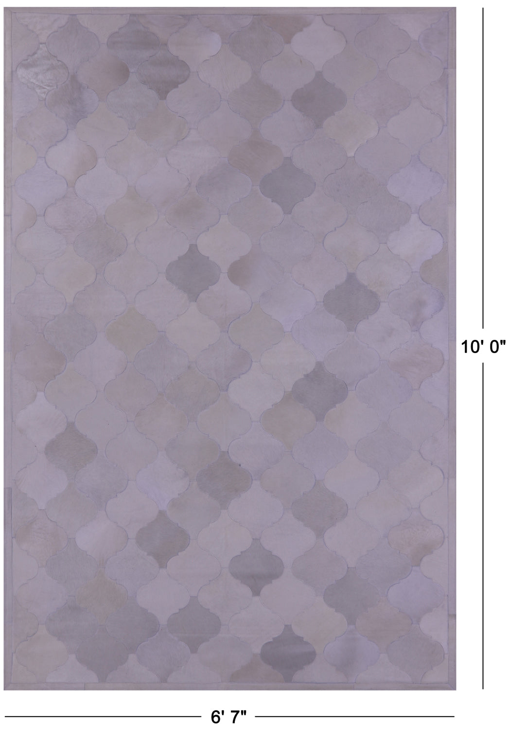 Lantern Tile White Champagne Natural Cowhide Hand Stitched Patchwork Rug - 6' 7" X 10' 0" - Golden Nile